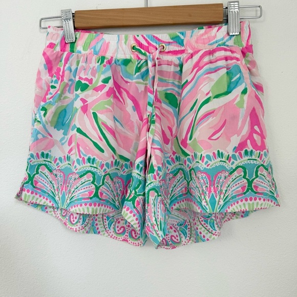 Lilly Pulitzer Katia Short 5" Size XS Croc My World Pink Green Print Beach - Picture 2 of 9